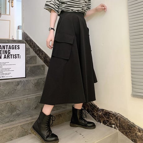 不規則デザイン スカート スプリットスカート アシンメトリー 韓国ファッション レディース ロングスカート アシメ Aライン バックル ハイウエスト ガーリー DTC-623466402690