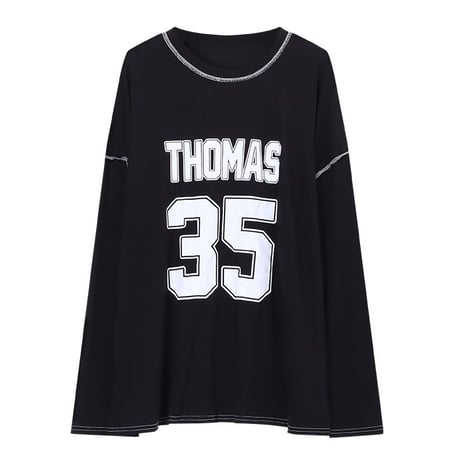 Tシャツ 長袖 ナンバリング レタープリント ロンT ワンショルダー オーバーサイズ トップス ルーズ レトロ 韓国ファッション レディース 大人可愛い ガーリー DTCA-861844447756