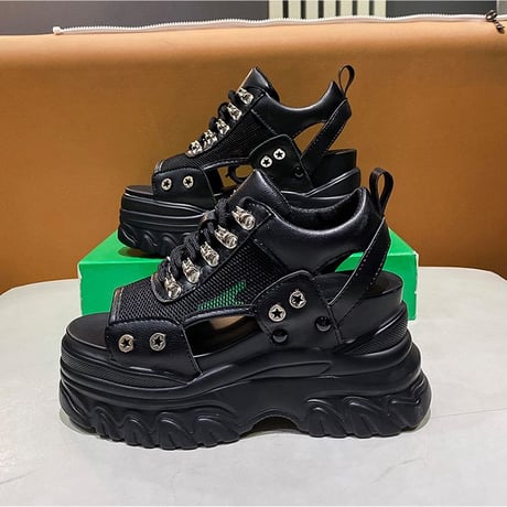厚底サンダル メッシュ スニーカー風サンダル スポサン 厚底 スポーツサンダル オープントゥ サンダル スタイルアップ トレンド 韓国ファッション レディース DTC-677039401958