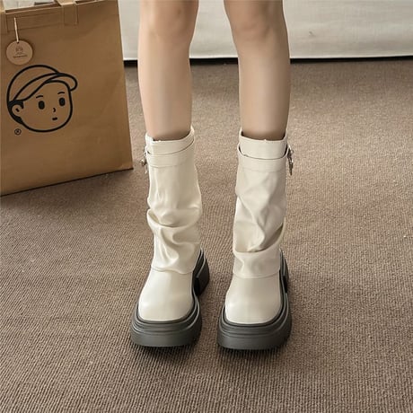 厚底 ショートブーツ 22.5～25.0cm エンジニアブーツ PU フェイクレザー 厚底ブーツ プラットフォーム ブーツ カジュアル 韓国ファッション レディース DTCA-824995505536