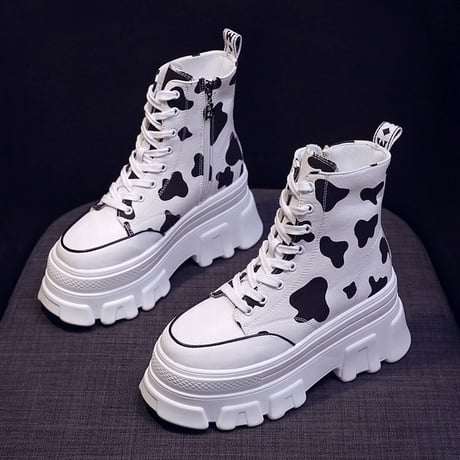 厚底キャンバススニーカー 22.5～24.5cm ハイカット シューレース サイドファスナー ベーシック カジュアル 大人可愛い ガーリーDTC-650901386927