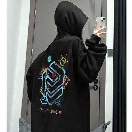 ユニセックス プルオーバー パーカー バックプリント オーバーサイズ 長袖 ルーズ カジュアル 韓国ファッション メンズ レディース ストリート系ファッション DTC-736366794765