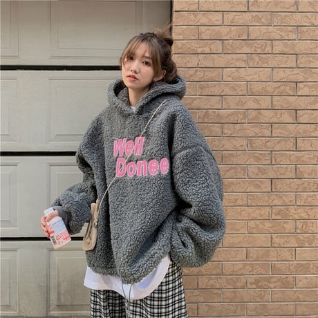 ボアパーカー もこもこ プルオーバー 暖かい ボア パーカー 防寒 長袖 ゆったり 韓国ファッション レディース 大人可愛い ガーリー フェミニン カジュアル DTC-662156047894
