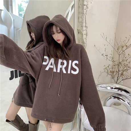 フリース パーカー プルオーバー ルーズ 韓国ファッション レディース フーディー ゆったり 大きめ カジュアル ストリート系 DTC-631590232469