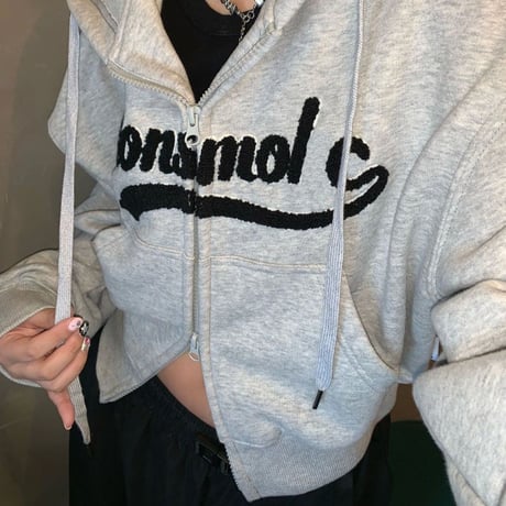 ダブルジップ パーカー ショート丈 トップス ルーズ 長袖 レトロ 韓国ファッション レディース 大人可愛い ガーリー カジュアル DTC-700158220813