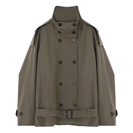 ショート丈 トレンチコート スタンドカラー ダブルブレスト ダブルボタン ライトアウター スプリングコート ゆったり 長袖 レトロ 大人可愛い ガーリー DTCA-990945619093