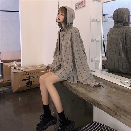 メンズ/レディース ユニセックス チェックパーカー コーディガンパーカー チェック柄 シャツパーカー オーバーサイズ ゆったり  (DCT-589741814756)