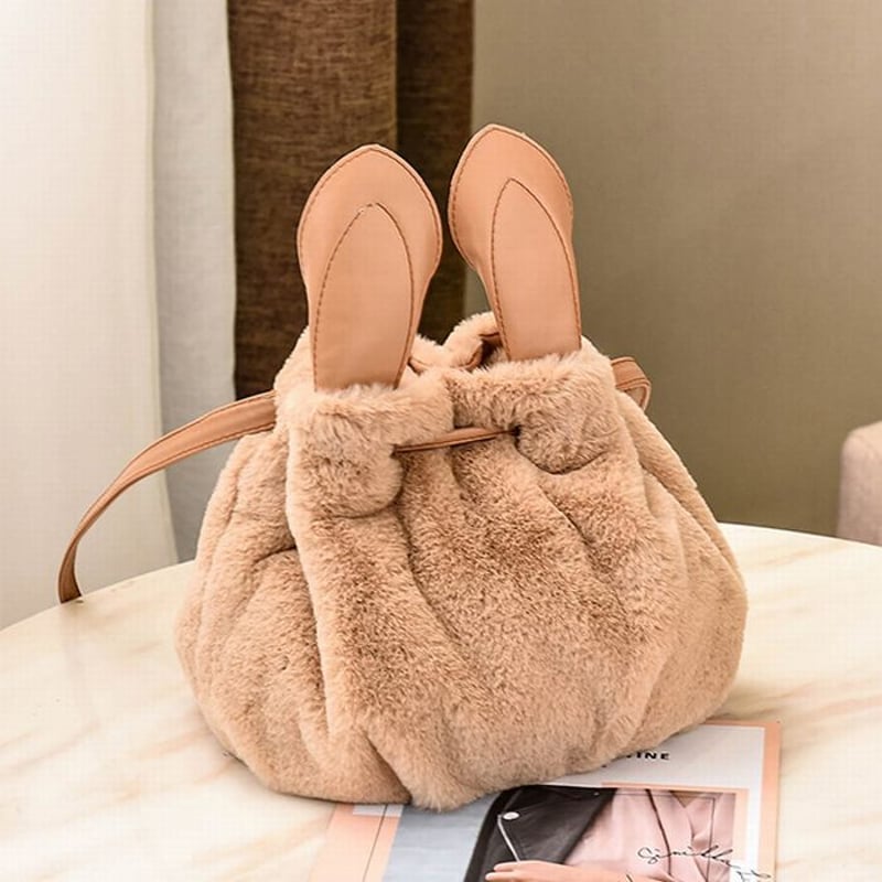 耳付き ファーバッグ ふわふわ もこもこ 巾着バッグ 肩掛け ショルダー 