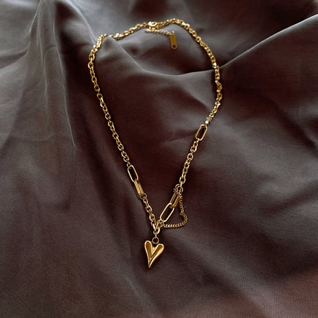 ピーチハート ネックレス チェーン付き 金属アレルギー対応 ペンダント アクセサリー チタンスチール K14メッキ シンプル DTC-629174305990