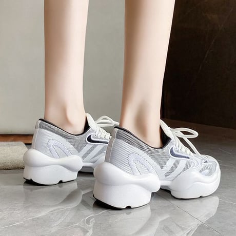 スニーカー レースアップ 5cm 韓国ファッション レディース ダットスニーカー ダッドシューズ ボリュームスニーカー フラットボトム スボーツ 歩きやすい カジュアル 622876187900