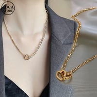 ダブルハート ネックレス CZ チェーン付き レディース ペンダント 合金 アクセサリーDTC-633357761746)