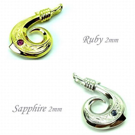 ハワイアンジュエリー ネックレス 金属アレルギー対応 フィッシュフック サファイア ルビー ステンレス メンズ レディース アクセサリー インスタ Gps81026-27