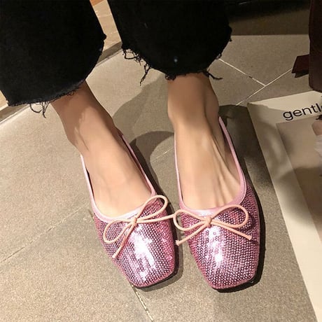 パンプス リボン キラキラ フラット スパンコール 韓国ファッション レディース フラットパンプス フラットシューズ ぺたんこ キュート 痛くない かわいい 歩きやすい 589189010792