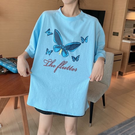 Tシャツ 半袖 韓国ファッション レディース レディースファッション 蝶 バタフライ オーバーサイズ ゆったり 大きめ ストリート DTC-616679627248