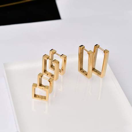 スクエア フープピアス 金属アレルギー対応 レディース ピアス シルバー ゴールド チタンスチール アクセサリー DTC-536679668721