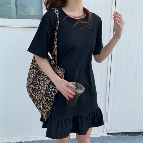 オープンバック ワンピース 背中あき 薄手 Tシャツ＋フリルスカート 半袖 韓国ファッション レディース バックレス 大人可愛い ガーリー フェミニン DTC-615537051967