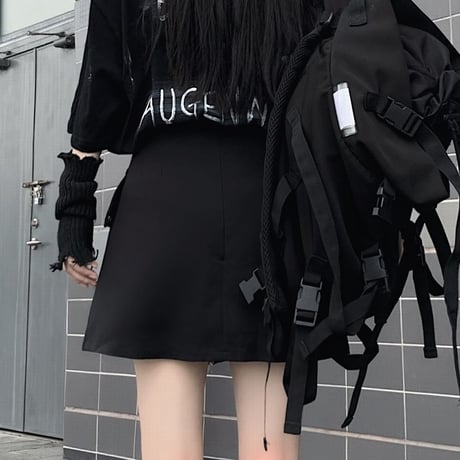 スカート風 ショートパンツ フロントジップ Aライン ハイウエスト 韓国ファッション レディース ショーパン ジップアップ ガーリー 暗黒系 DTC-620051473564