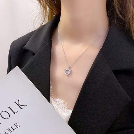 サークル ネックレス 天使の羽 チェーン付き 金属アレルギー対応 CZ ペンダント アクセサリー チタン メッキ 韓国アクセサリー DTC-622240378318