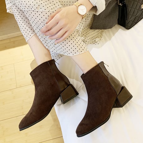 ショートブーツ チャンキーヒール 22.5～25.0cm バックジップ 歩きやすい 履きやすい レディース ブーツ おしゃれ 大人可愛い ガーリー DTC-628435471834