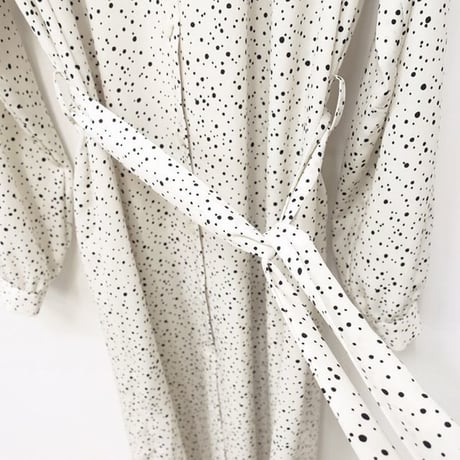 レディース ドット柄 カシュクールワンピース 春 レトロ 長袖 Vネック シャツワンピース 韓国ファッション オルチャン (DCT-584482879562)