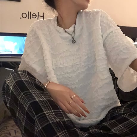 Tシャツ 凹凸 立体的 半袖 ゆったり 韓国ファッション レディース 半袖Tシャツ 大人可愛い カジュアル ストリートファッション DTC-641643271309
