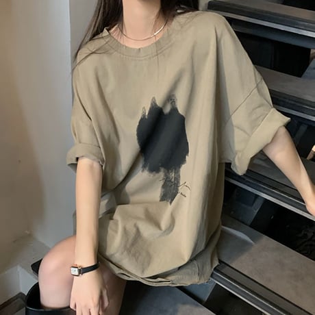 Tシャツ クラッシュ加工 オーバーサイズ ルーズ ダメージ加工 半袖 大人可愛い ガーリー カジュアル 韓国ファッション レディース 韓国ストリートファッション DTCA-671002996446