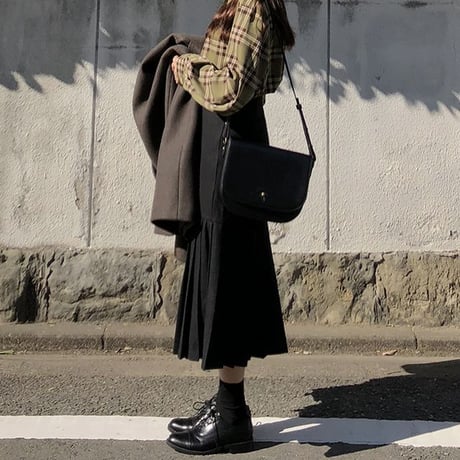 レディース 裾プリーツ ロングスカート ブラック プリーツスカート 無地 ミモレ丈 韓国ファッション オルチャン (DCT-582318938939)