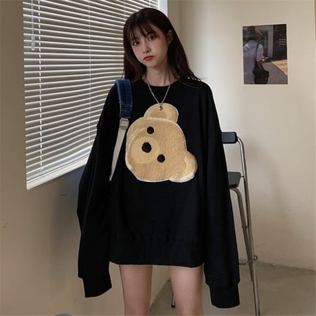 ユニセックス トレーナー クマちゃん ベアー ゆったり 韓国ファッション レディース メンズ 男女兼用 スウェット プルオーバー ルーズ ストリート系 ガーリー DTC-628396318255