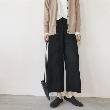 レディース シフォン ドローストリングプリーツワイドパンツ ガウチョパンツ プリーツ 韓国ファッション オルチャン (DCT-565943259164)