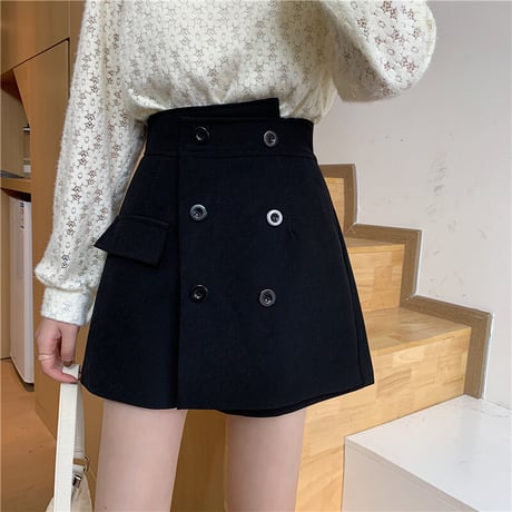 ショートパンツ スカート風 ダブルボタン ハイウエスト ショーパン 韓国ファッション レディース 大人可愛い ガーリー フェミニン DTC-655174488463