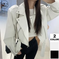 ライダースジャケット フェイクレザー ショート丈 PU ライトアウター レザージャケット ファスナー 長袖 レトロ 大人可愛い ガーリー DTCA-878196317551