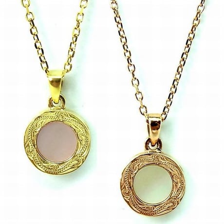 【ハワイアンジュエリー / HawaiianJewelry】 ネックレス シェルメダル  金属アレルギー対応 スクロール 波 イエローゴールド ステンレススチール 刻印可能商品 gps81033