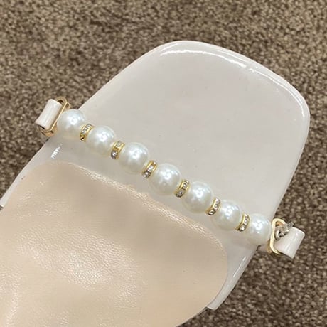 サンダル イミテーションパール アンクルストラップ チャンキーヒール 4.5cm スクエアトゥ 韓国ファッション レディース 痛くない かわいい 靴 歩きやすい 597358297090