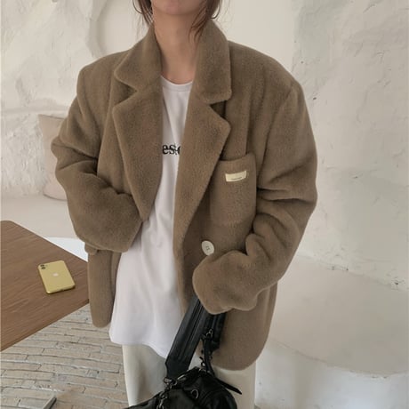 ファージャケット ボアジャケット テーラードジャケット もこもこ ゆったり ボア フェイクファー 長袖 ルーズ レトロ 韓国ファッション レディース 大人可愛い DTC-659218427049