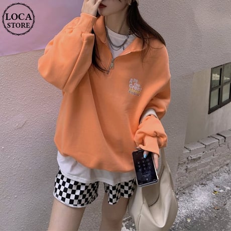 ハーフジップ POLO襟 トップス トレーナー フリース 裏起毛 プルオーバー 長袖 ゆったり 韓国ファッション レディース カジュアル 大人可愛い ガーリー DTC-664779833427