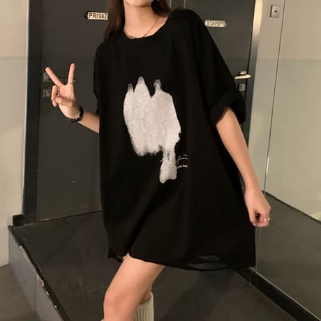 Tシャツ クラッシュ加工 オーバーサイズ ルーズ ダメージ加工 半袖 大人可愛い ガーリー カジュアル 韓国ファッション レディース 韓国ストリートファッション DTCA-671002996446