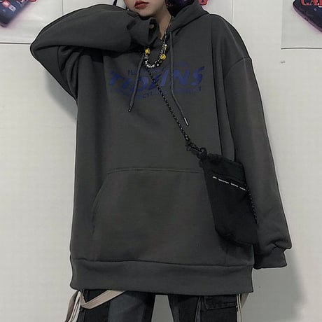 ユニセックス パーカー プルオーバー プラスベルベット ブラック ダークグレー 長袖 オーバーサイズ ゆったり カジュアル ストリートファッション DTC-606297076811