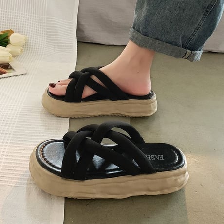 クロスベルト 厚底サンダル 22.5～25.0cm プラットフォーム 厚底 サンダル ビーチサンダル 美脚効果 脚長 トレンド 韓国ファッション レディース DTC-646643961256