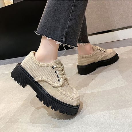 厚底 ボア スニーカー ローファー 22.5～25.0cm スエード シューレース 秋 冬 歩きやすい 疲れない 大人可愛い ガーリー カジュアル DTC-655977044609