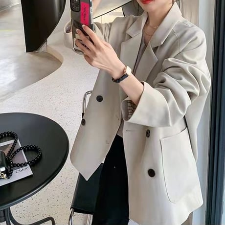テーラードジャケット オーバーサイズ ロング丈 ジャケット アウター ジャケット 長袖 レトロ 韓国ファッション レディース 大人可愛い DTCA-844914028071
