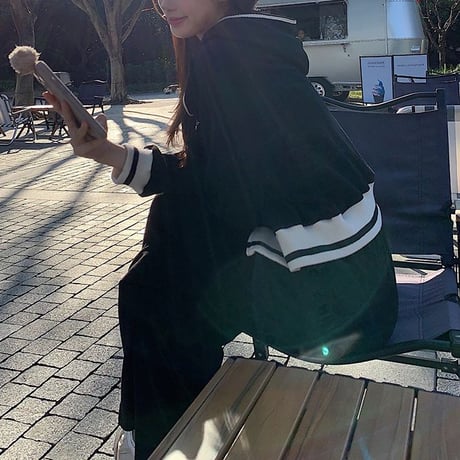 セットアップ トップス パーカー ワイドパンツ ダブルジップ ハートチャーム ジャージ 長袖 レトロ 韓国ファッション レディース 大人可愛い ガーリー カジュアル DTC-747506383779