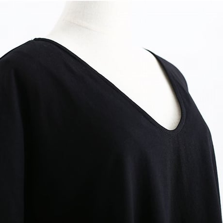 レディース 深Vネックヘムチュニック サイドスリット アシンメトリー トップス チュニック Tシャツ 大きいサイズ 体型カバー (DCT-589010553510)