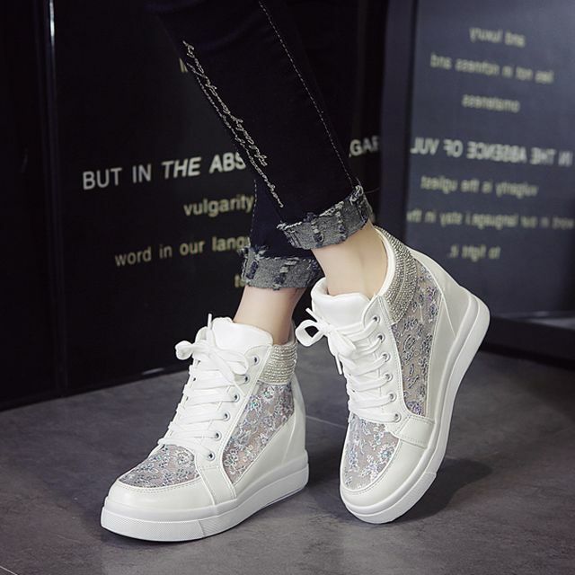 ラインストーン厚底スニーカー レディース ラインストーン メッシュ ハイカット スニーカー