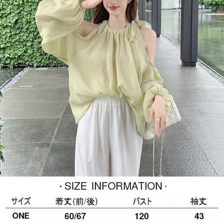 オープンショルダー ブラウス パフ袖 シフォン 透け感 肩出し 肩開き 長袖 韓国ファッション レディース トップス 大人可愛い ガーリー フェミニン DTC-647608938297