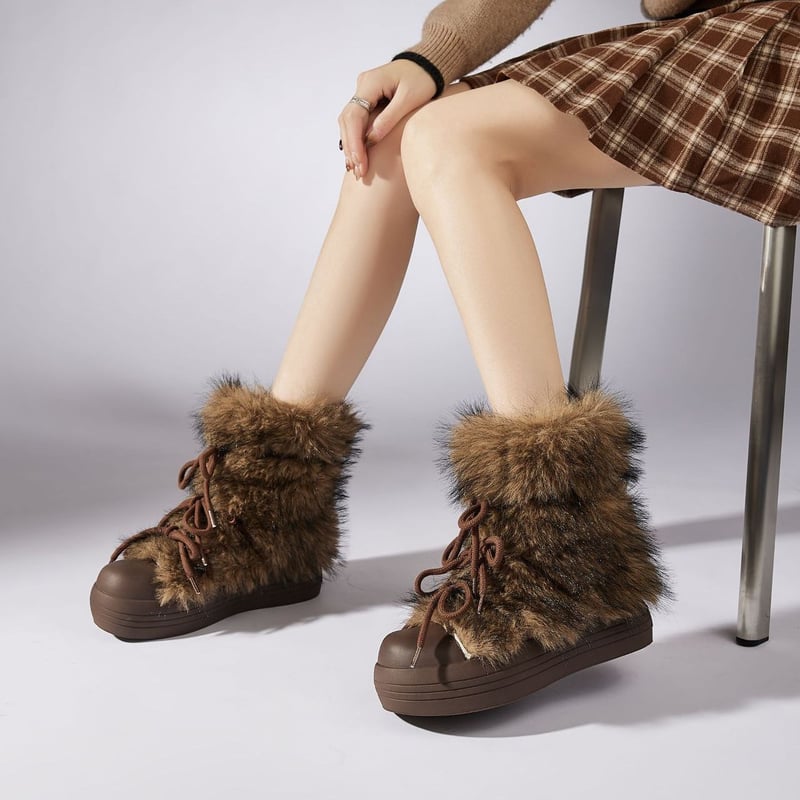 厚底 ファーショートブーツ 22.5～25.0cm ファーブーツ 厚底