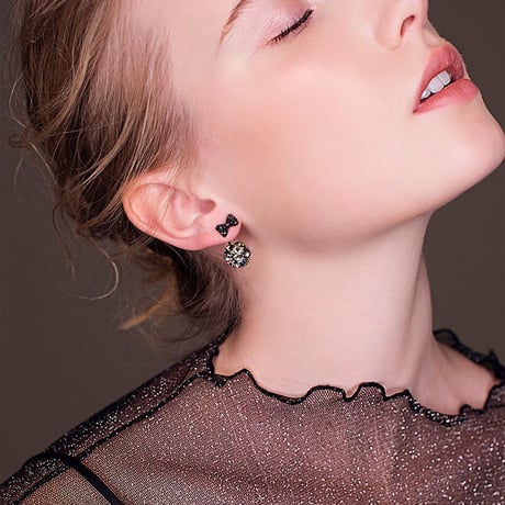ピアス リボン CZ キラキラ 韓国アクセサリー キャッチ CZ キュービックジルコニア 合金 シルバー925 アクセサリー DTC-559637702621