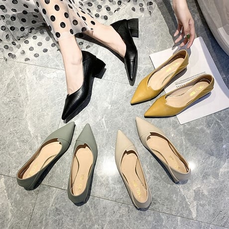 パンプス チャンキーヒール バブーシュ スクエアトゥ 韓国ファッション レディース 潰し履き 歩きやすい DTC-599533235253