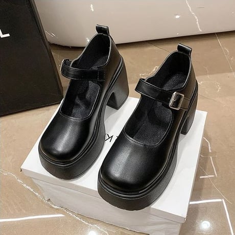 光沢あり・光沢なしの2タイプ展開！ ストラップ パンプス 22.5～25.0cm プラットフォーム 厚底 ローファー 厚底シューズ 靴 韓国ファッション レディース DTC-749239870739