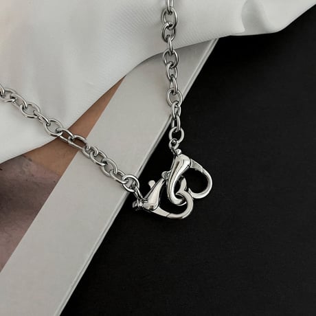 ダブルハート ネックレス チェーン付き 金属アレルギー対応 レディース ペンダント アクセサリー チタンスチール シンプル DTC-639342215157