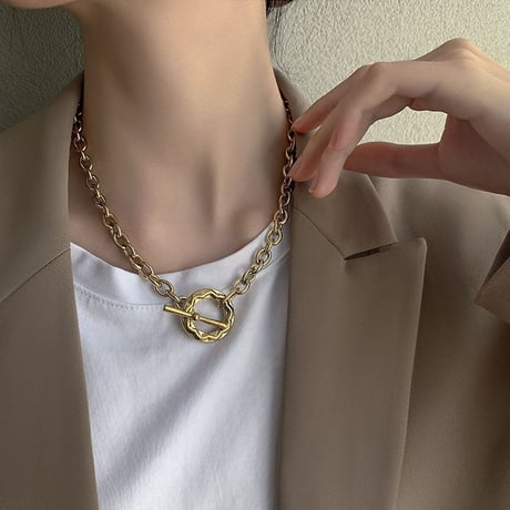 マンテル ネックレス Tバー チョーカー 金属アレルギー対応 ペンダント アクセサリー チタンスチール316L K14メッキ シンプル DTC-630850715416